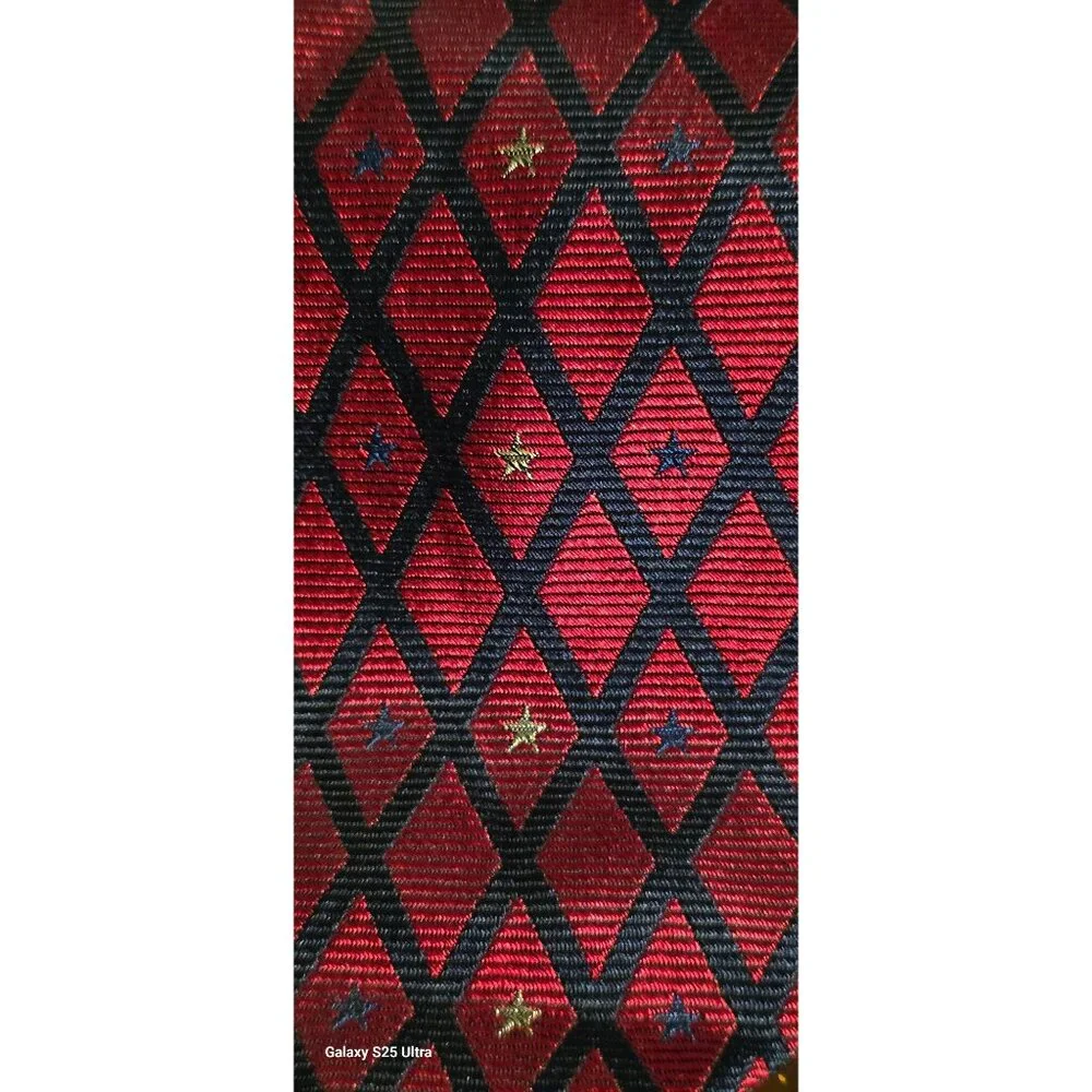 Vintage Repp Necktie Tommy Hilfiger Silk Red &‎ Black Diamond Star Men
